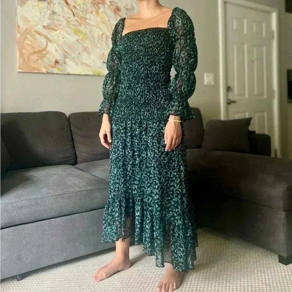 Misa Los Angeles Rashida Maxi Dress - Green Floral on Black- Size S - Picture 2 of 16